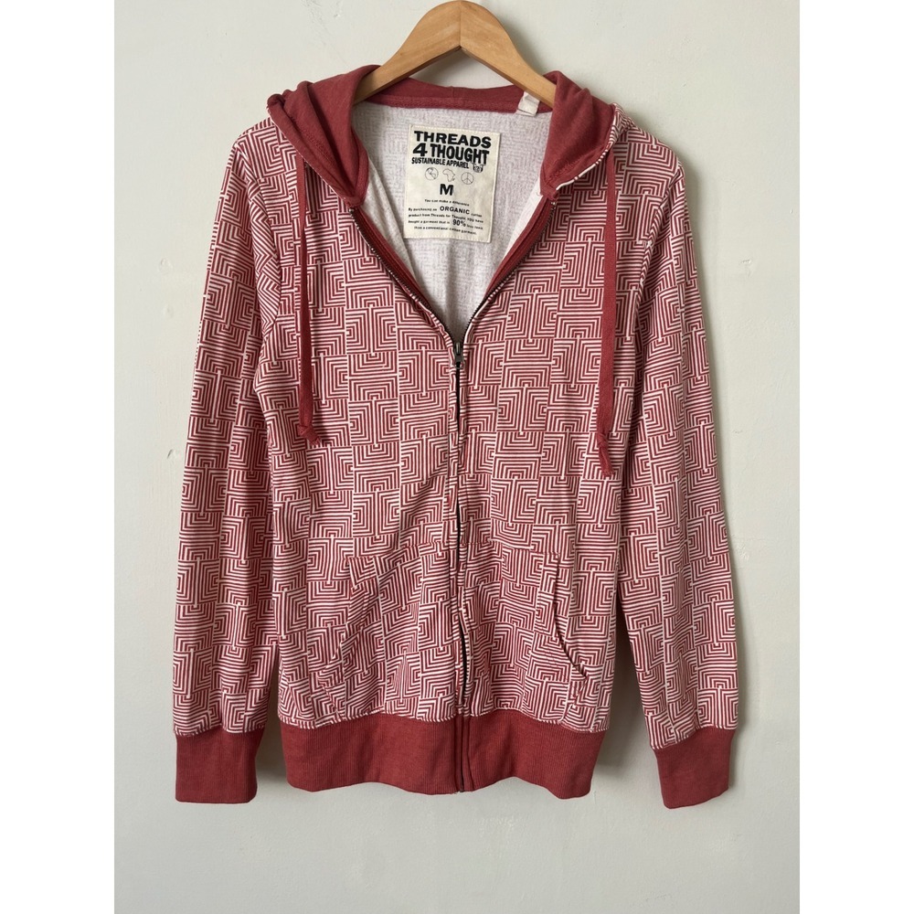 Threads 4 Thought Womens Red White Geometric Maze Zip Up Hoodie Organic Cotton M